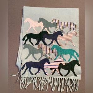 Taut & Style, Orkney Scotland, Light Blue Green‎ Wool Scarf w/Horse appliqués